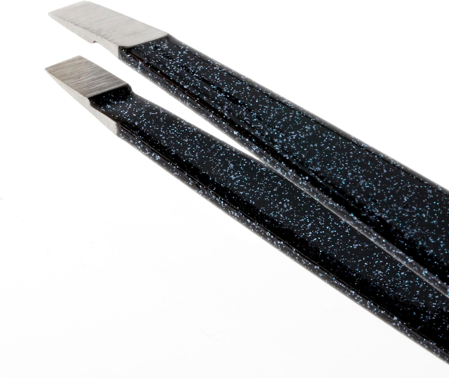 Tweezerman Slant Tweezer at 25-degree angle highlighting ergonomic design for brow shaping
