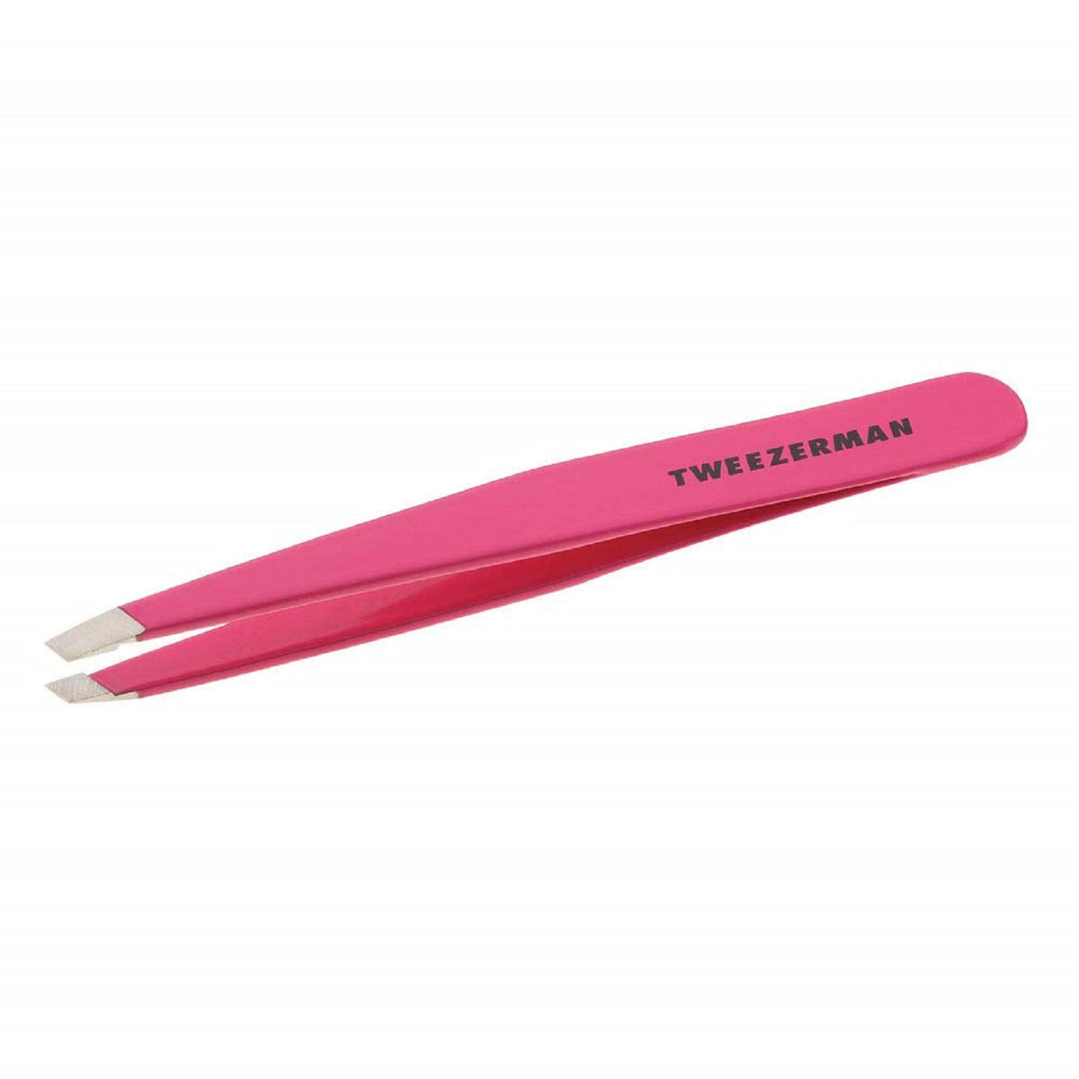 Tweezerman Slant Tweezer angled-tip close-up for precise brow shaping.