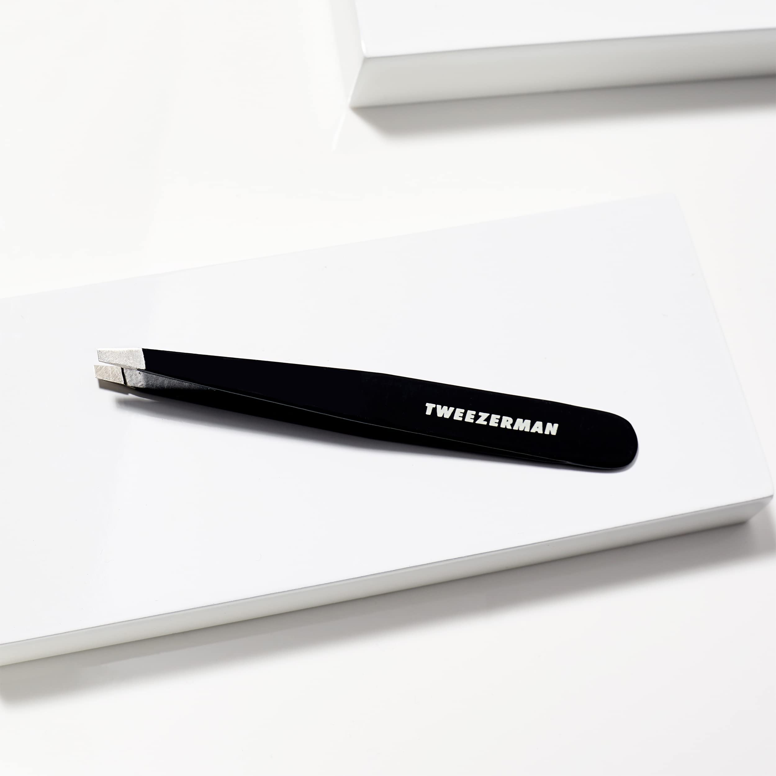 Tweezerman slant tweezer designed for clean pull from the brow bone.