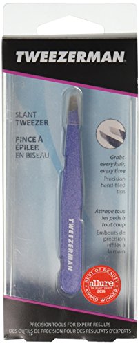 Tweezerman Slant Tweezer hand-filed tips visible for consistent grip.