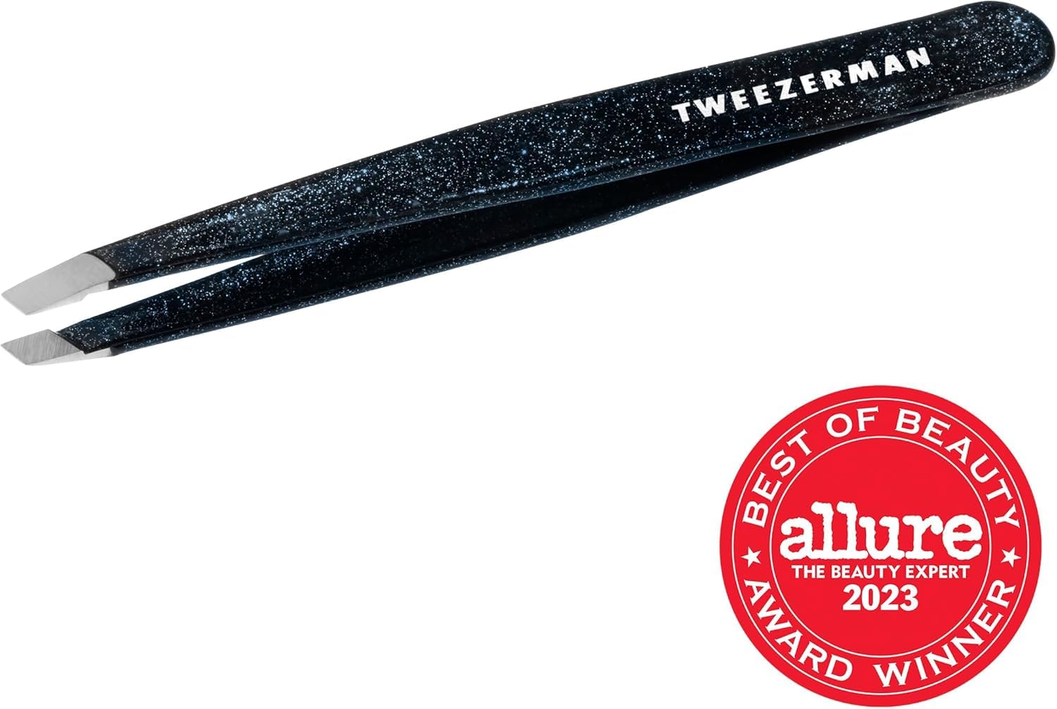 Tweezerman Slant Tweezer in use removing stray brow hairs