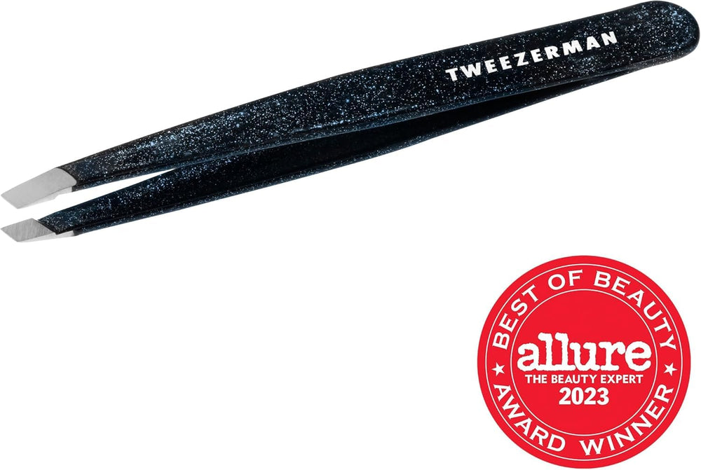 Tweezerman Slant Tweezer in use removing stray brow hairs