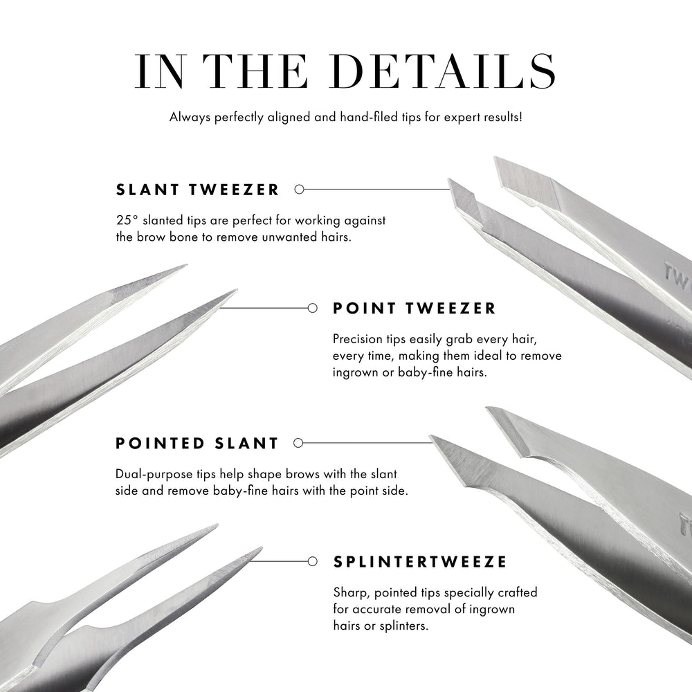 Tweezerman signature-red handle highlighted for durable, confident grooming sessions.