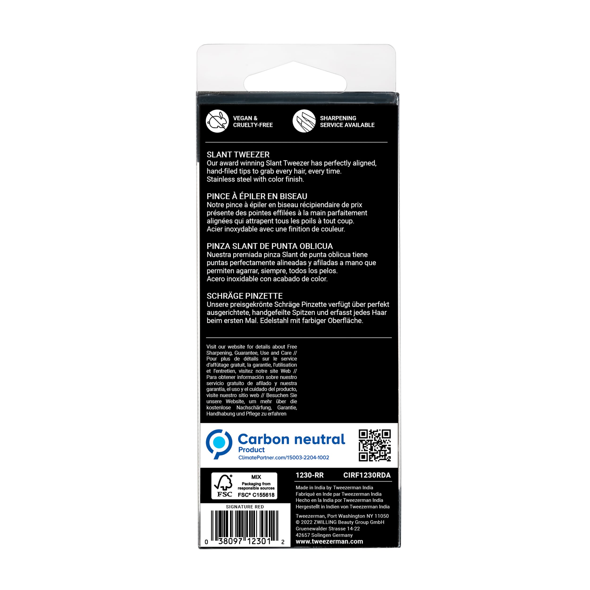 Tweezerman stainless steel slant tweezer Allure award credibility signals trusted performance.