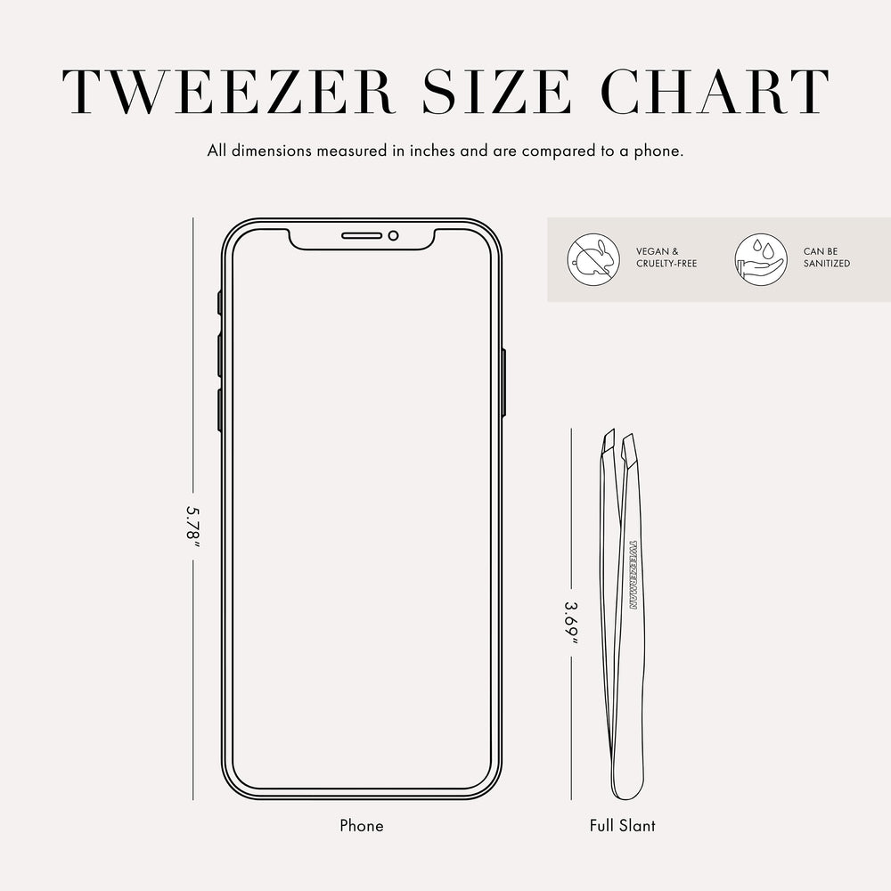 Tweezerman stainless steel slant tweezer grip enhances control during use.