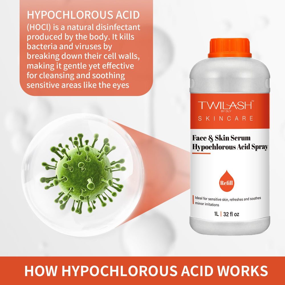 TWILASH BY DLY HOCl daily mist offers alcohol-free, pH-balanced hydration for skin.