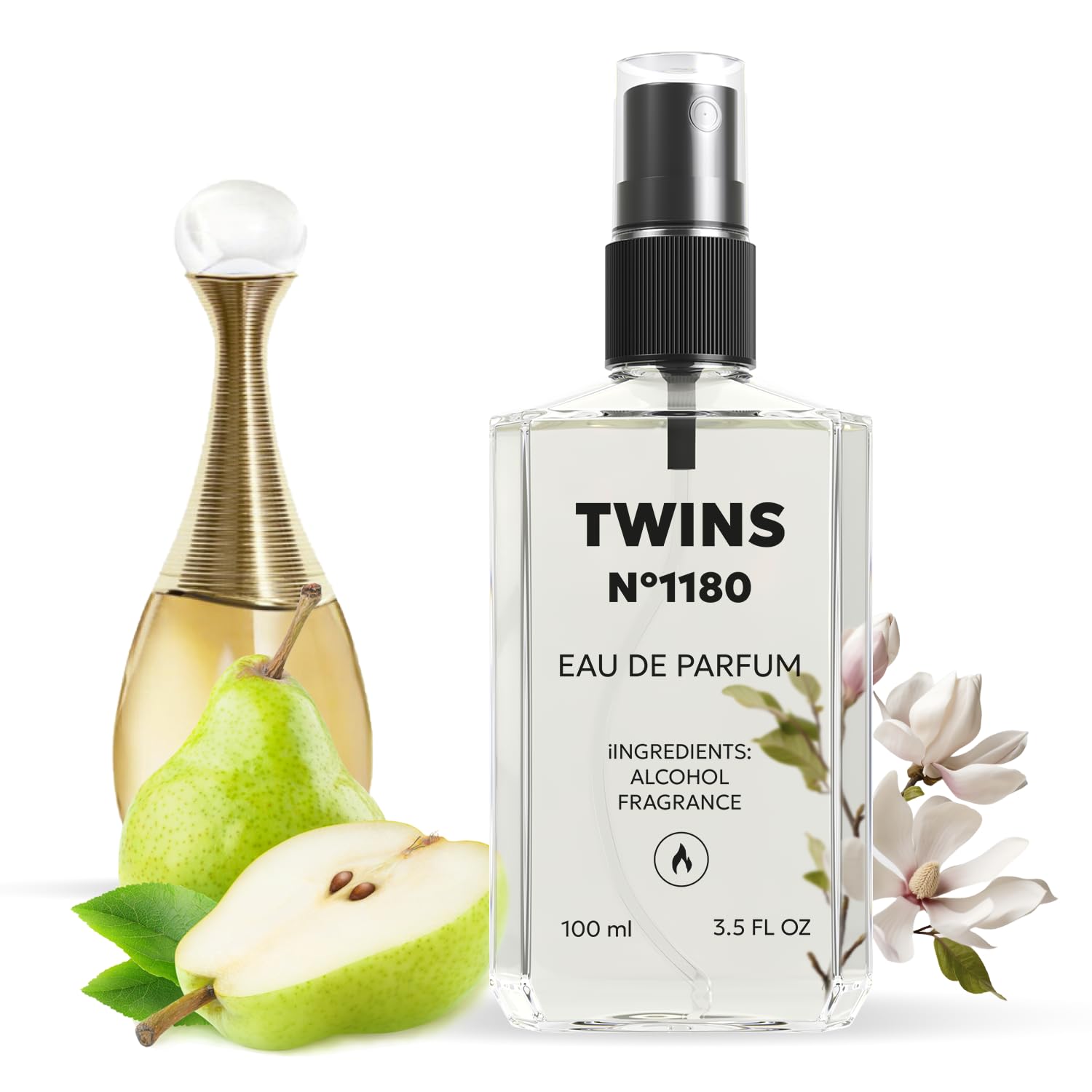TWINS Impression of J`adore bottle front demonstrates accessible luxury for daily wear.