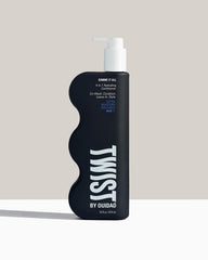 TWIST Gimme It All damage defense shot shows frizz prevention for treated curls.
