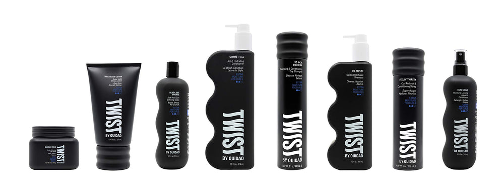 TWIST Gimme It All detangle shot emphasizes tangle-free moisture for easy detangling.