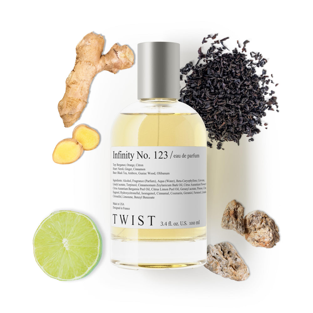 Twist Infinity No. 123 bottle front showing citrus aroma for daily wear.