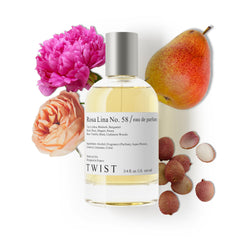 Twist Rosa Lina No. 58 bottle shows a refined floral fragrance ideal for daily wear