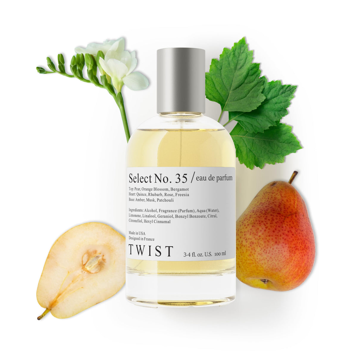 Twist Select No. 35 bottle front view shows refined, long-lasting fragrance