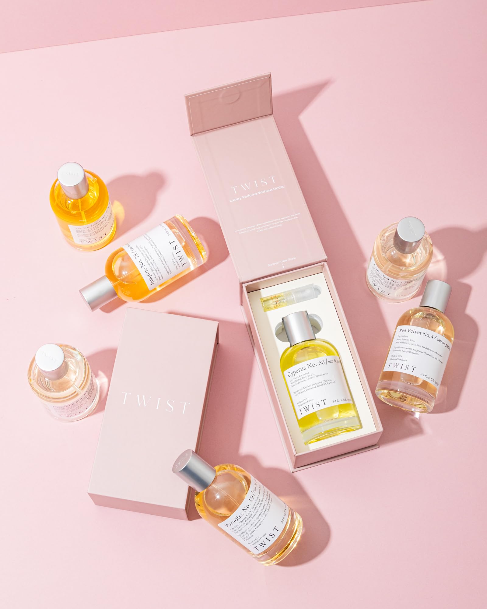 Twist Sky No. 101 spray bottle close-up highlights premium fragrance packaging.