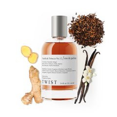 Twist Vanilla & Tobacco No. 12 bottle closeup showing warm unisex fragrance for daily confidence.