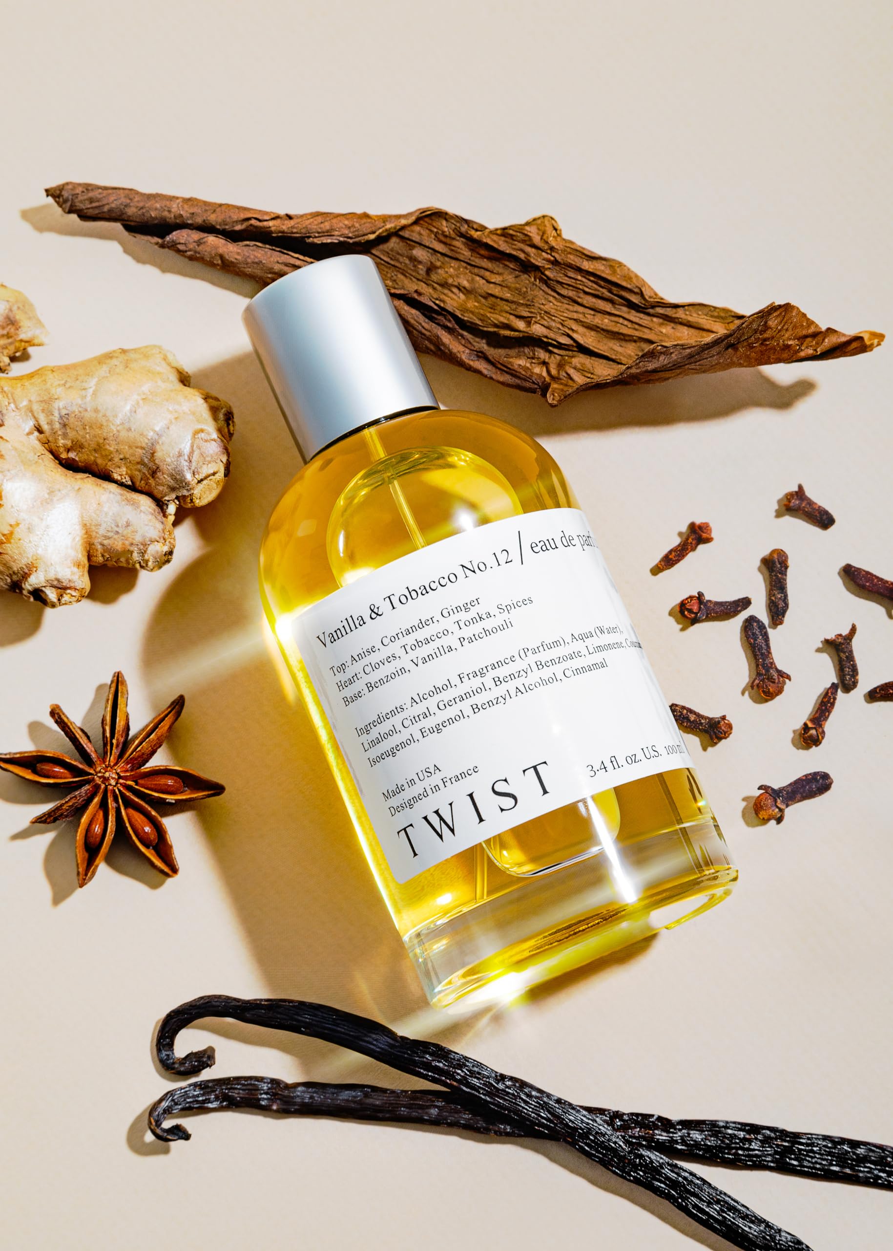 Twist Vanilla & Tobacco No. 12 cap and bottle focusing on sleek, luxurious design.