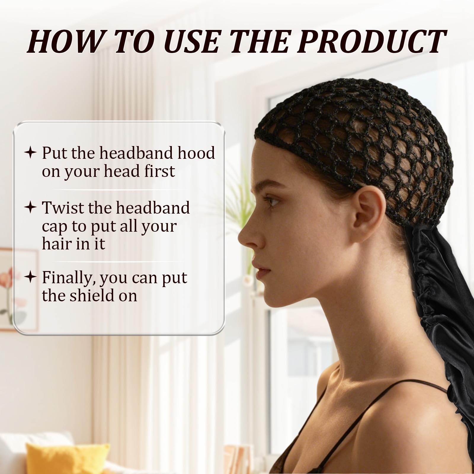 2-in-1 wrap cap bonnet folds compactly for travel storage.