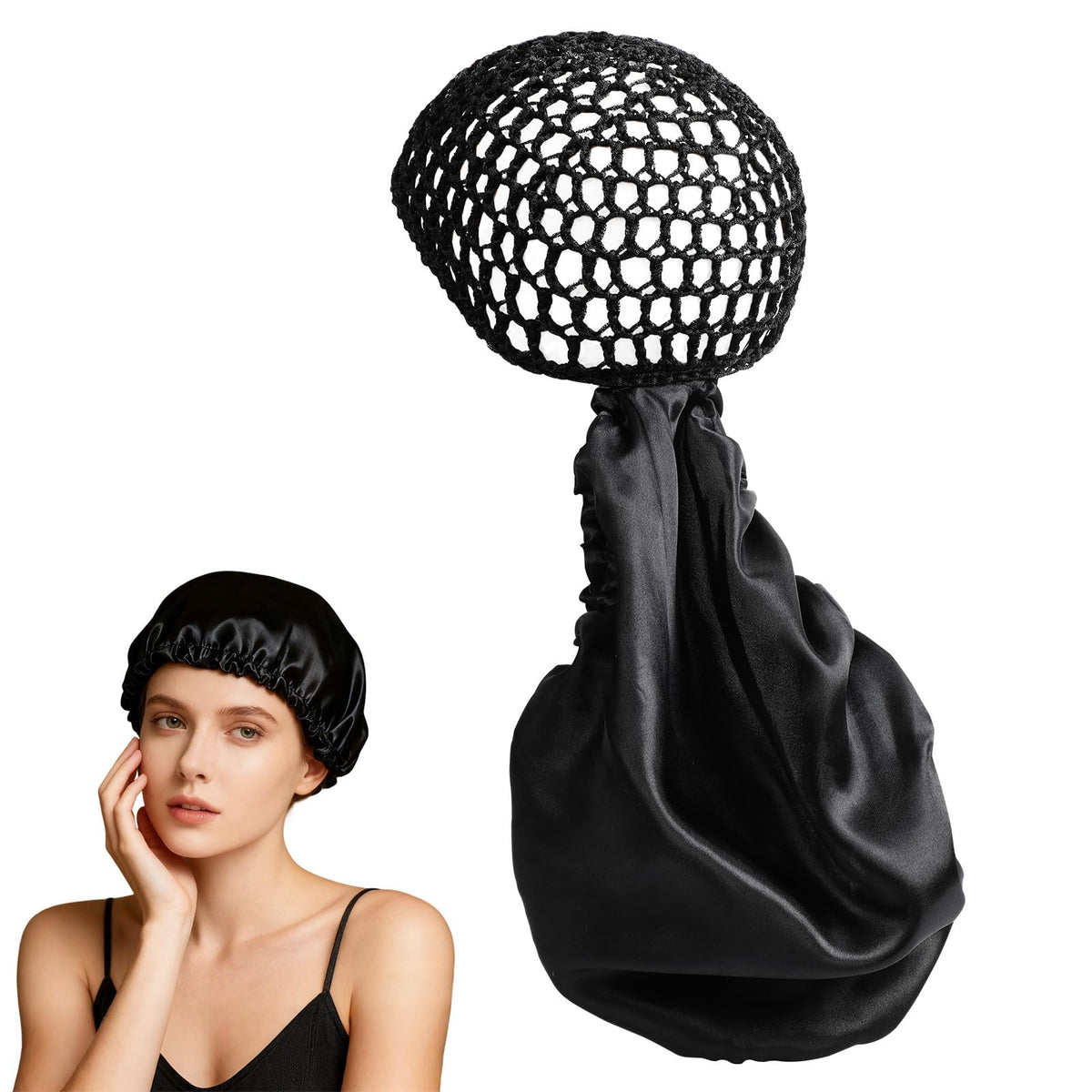 2-in-1 wrap cap bonnet satin interior shows moisture retention for curls.