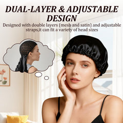 2-in-1 wrap cap bonnet packed easily as a travel-ready accessory.