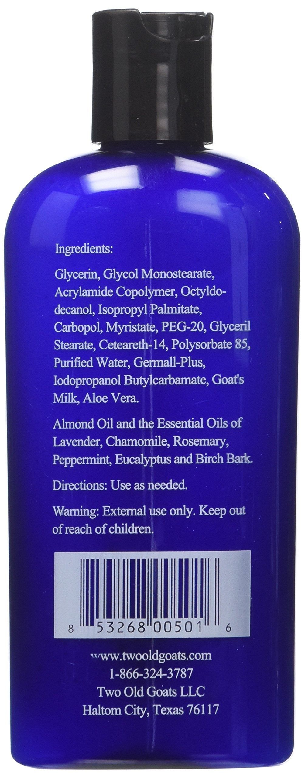 Two Old Goats Lotion ingredients scene emphasizing lavender and peppermint notes