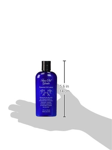 Two Old Goats Lotion packaging image conveying compact travel-friendly bottle