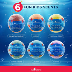 Two Sisters bath bombs releasing colorful bubbles and fruity aroma in water
