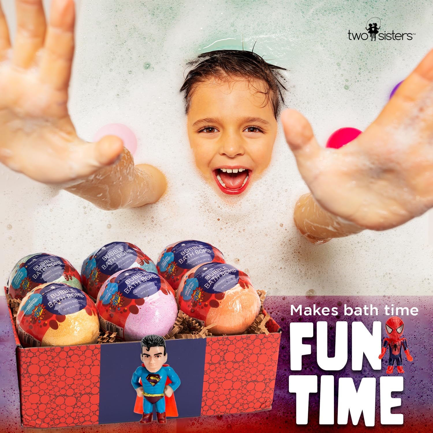 Two Sisters bath bombs show vibrant bubbles and rich fruity scents for kids bath time