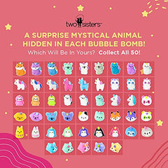 Two Sisters Mystical bath bombs reveal unicorn surprise toy as fizz unfolds, delighting kids.