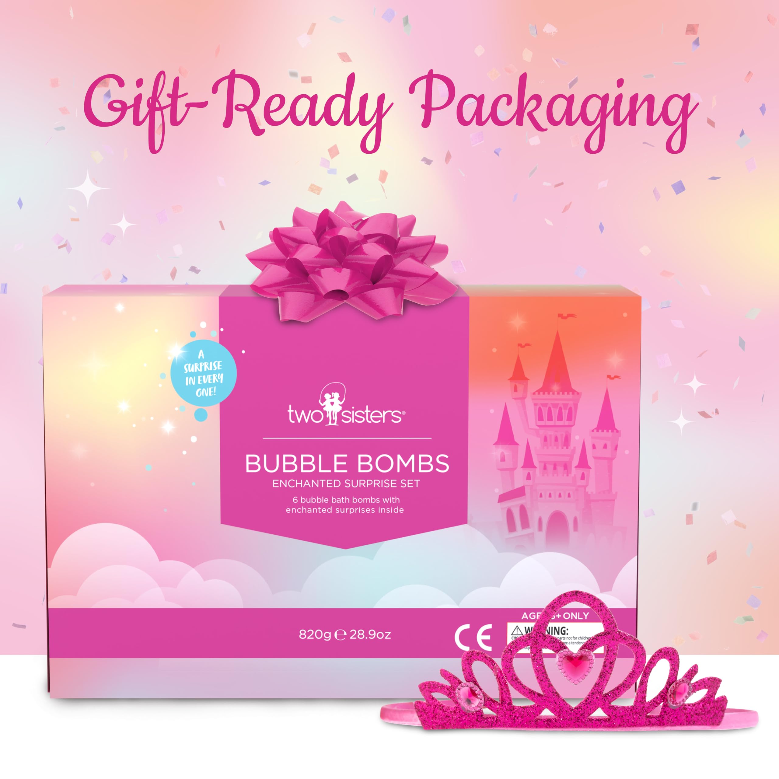 Two Sisters princess bath bombs no-stain formula protects tub surfaces