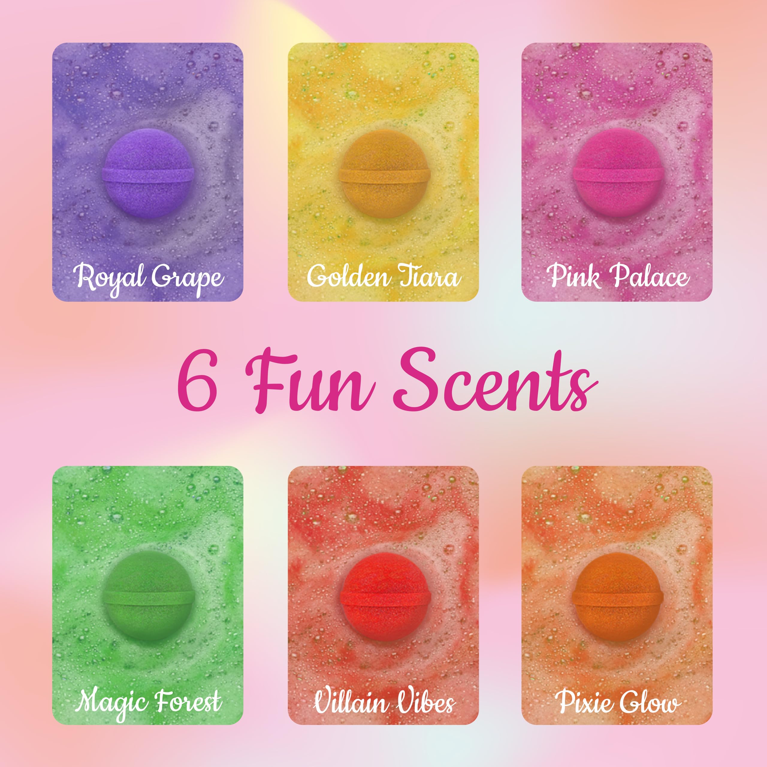 Two Sisters princess bath bombs reveal a surprise toy at tub bottom during bath time