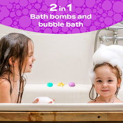 Two Sisters squishy bath bombs hide collectible toys for imaginative play
