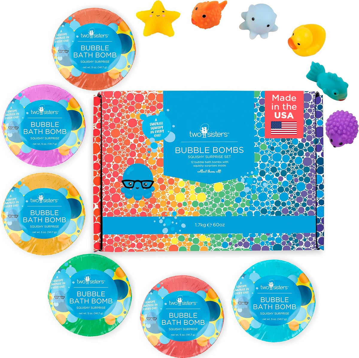 Two Sisters squishy bath bombs reveal surprise toy inside for endless bath fun