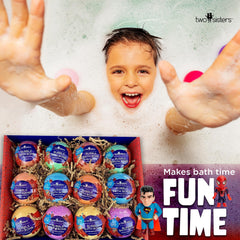 Two Sisters bath bombs create colorful bubbles for a vibrant soak.