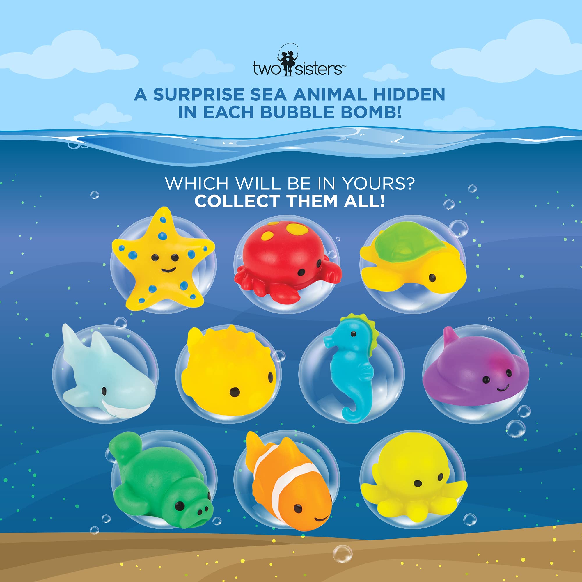 Two Sisters bath bomb reveals a squishy toy surprise during bath time