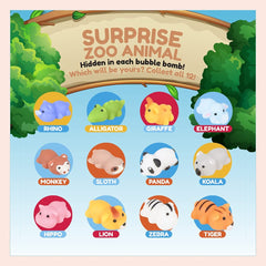 Two Sisters zoo animal bubble bath bomb with surprise toy revealed during playtime.