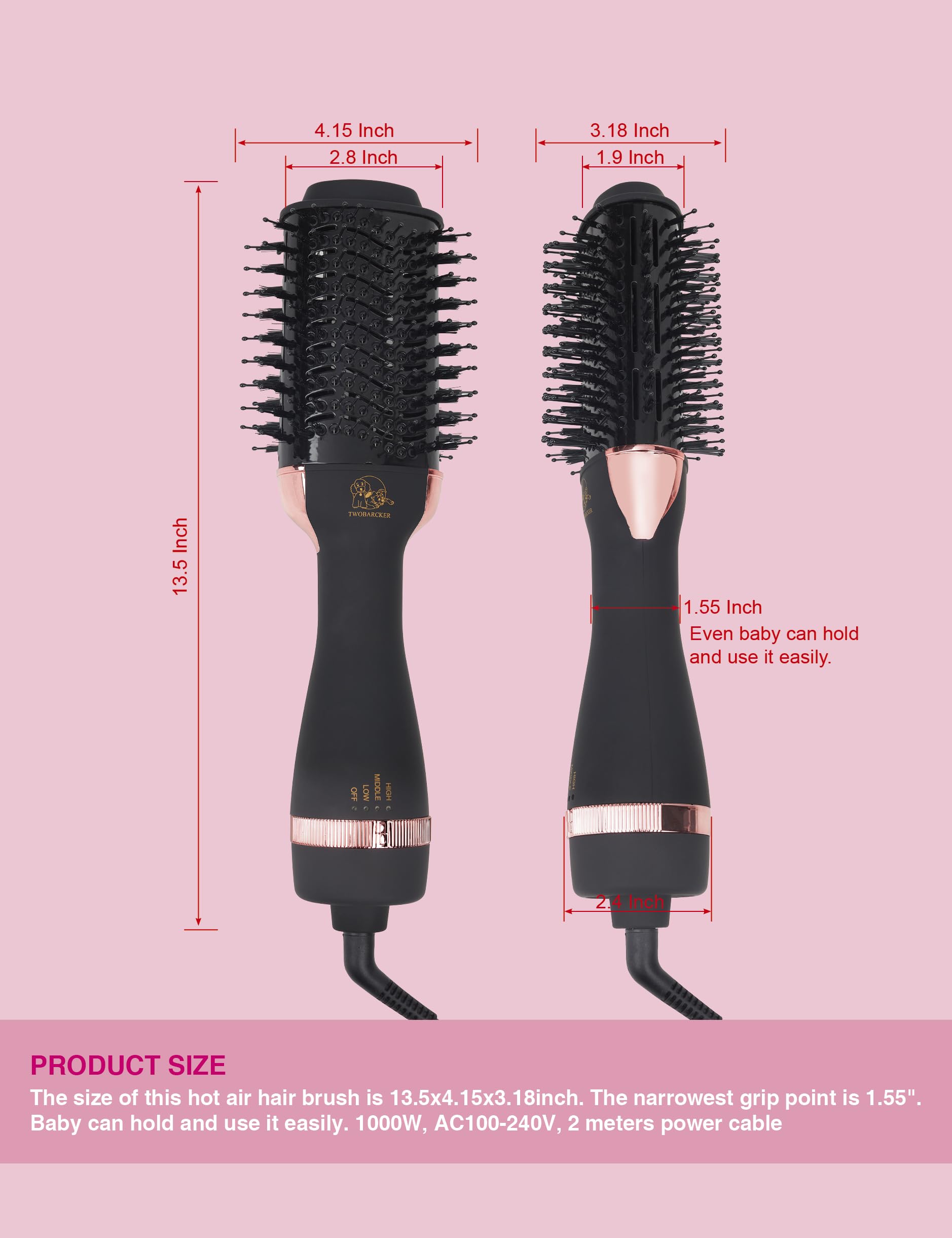 TWOBARCKER lightweight design enables effortless, fatigue-free styling.