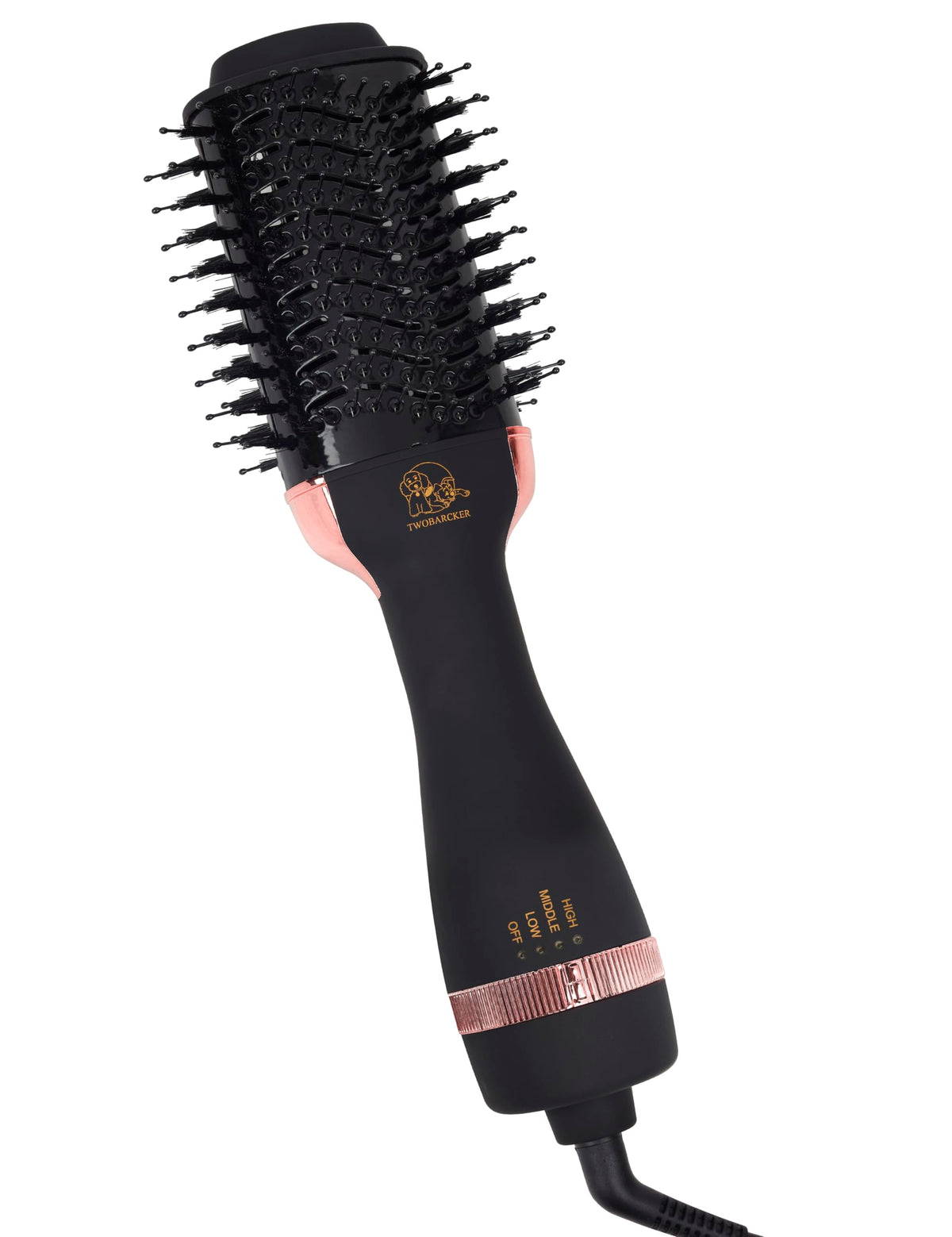 TWOBARCKER hair-dryer-brush in use delivers smooth frizz-free blowouts.