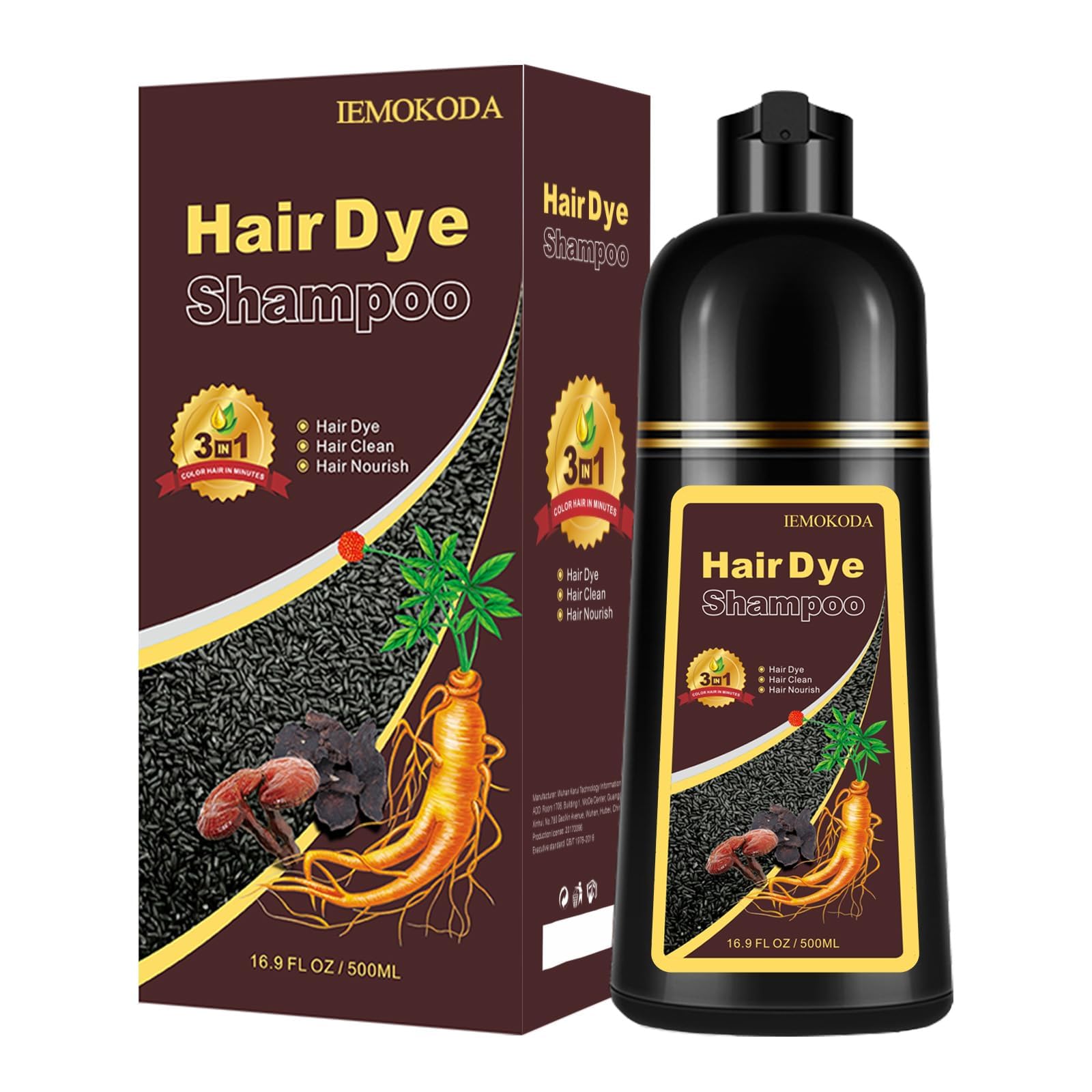 TYAYW Chestnut Brown Hair Dye Shampoo bottle showing 3-in-1 formula.