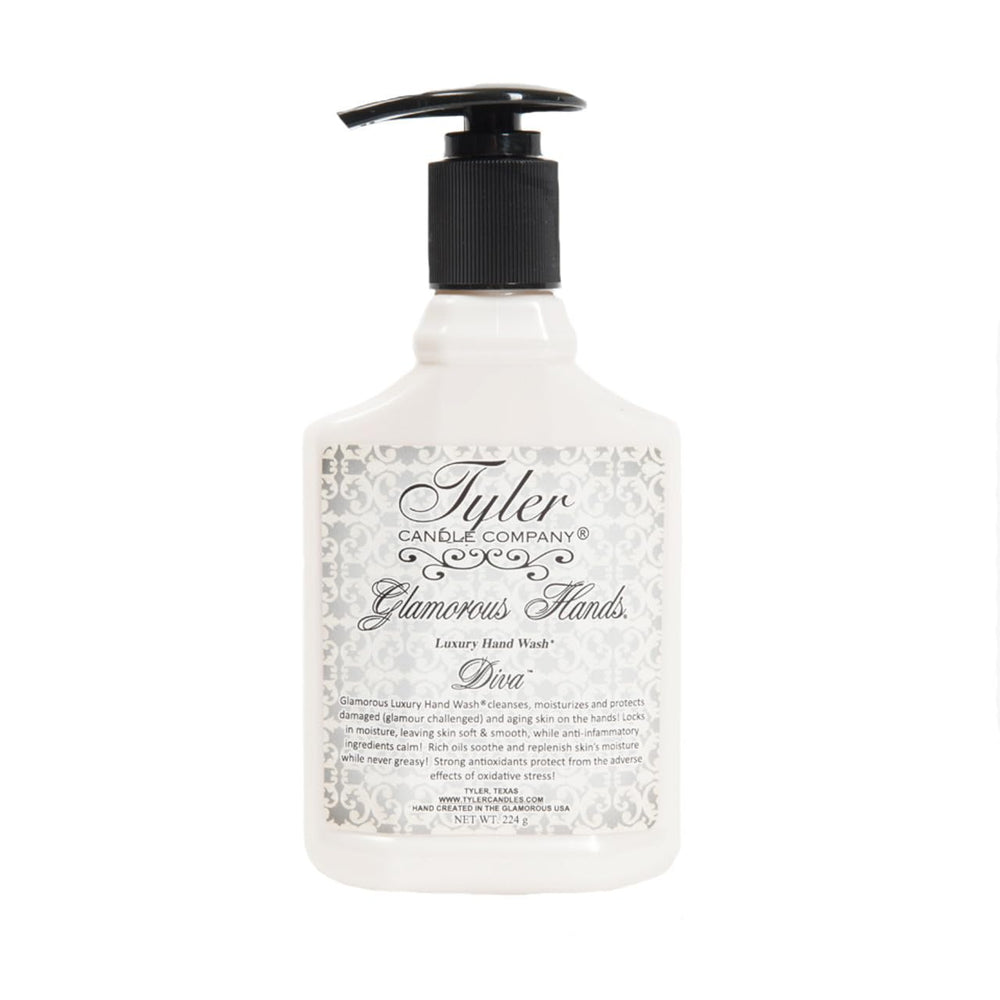 Tyler Candle Co Diva hand lotion bottle front with hydration-ready packaging