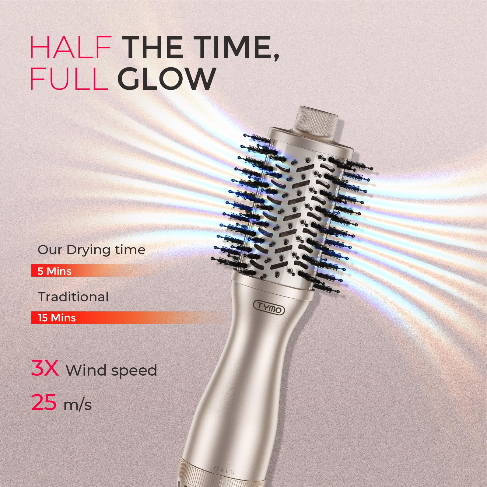 TYMO 2.0 strong grip bristle system minimizes pulling for smooth styling