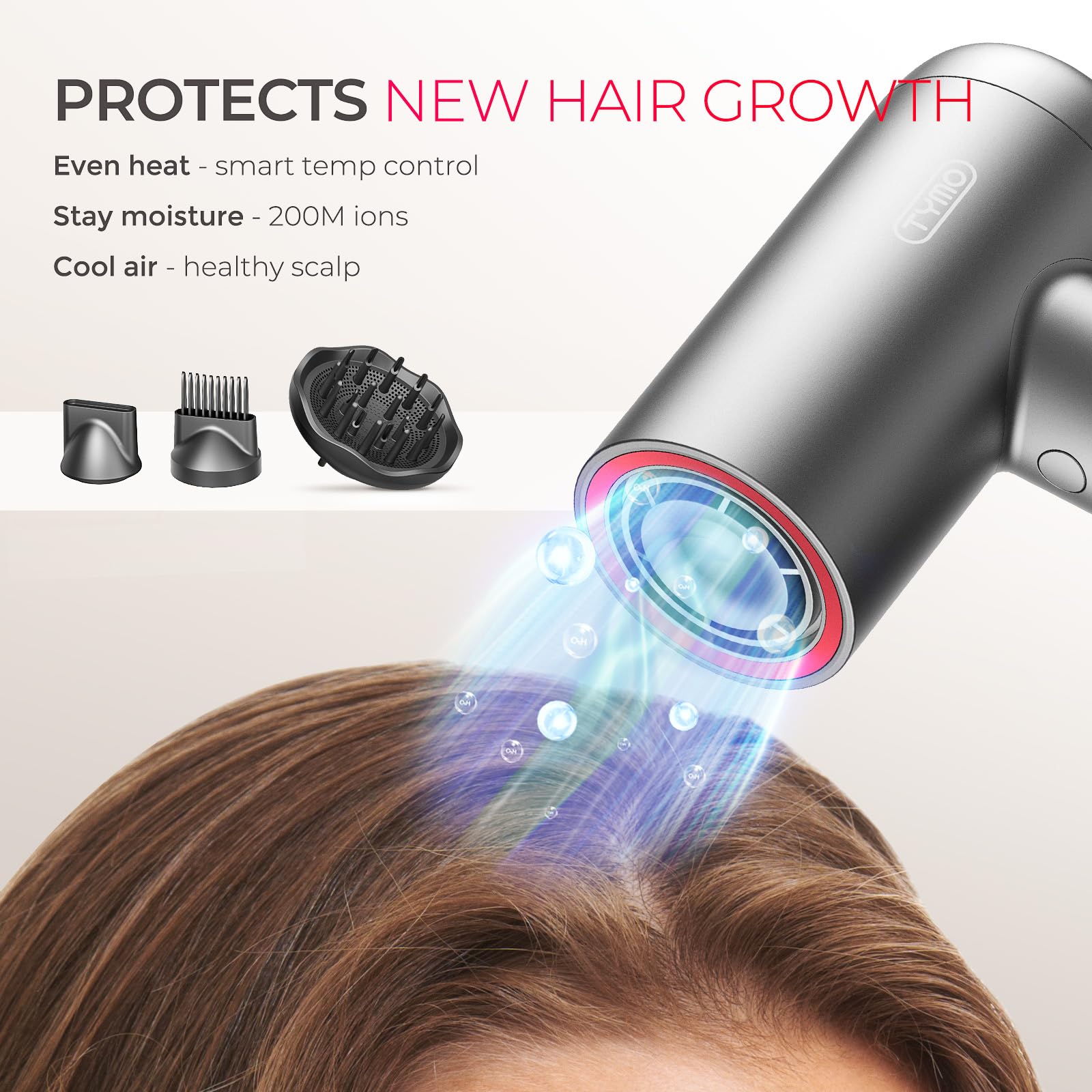 TYMO AIRHYPE Lite diffuser prongs down for curl definition and smoother texture