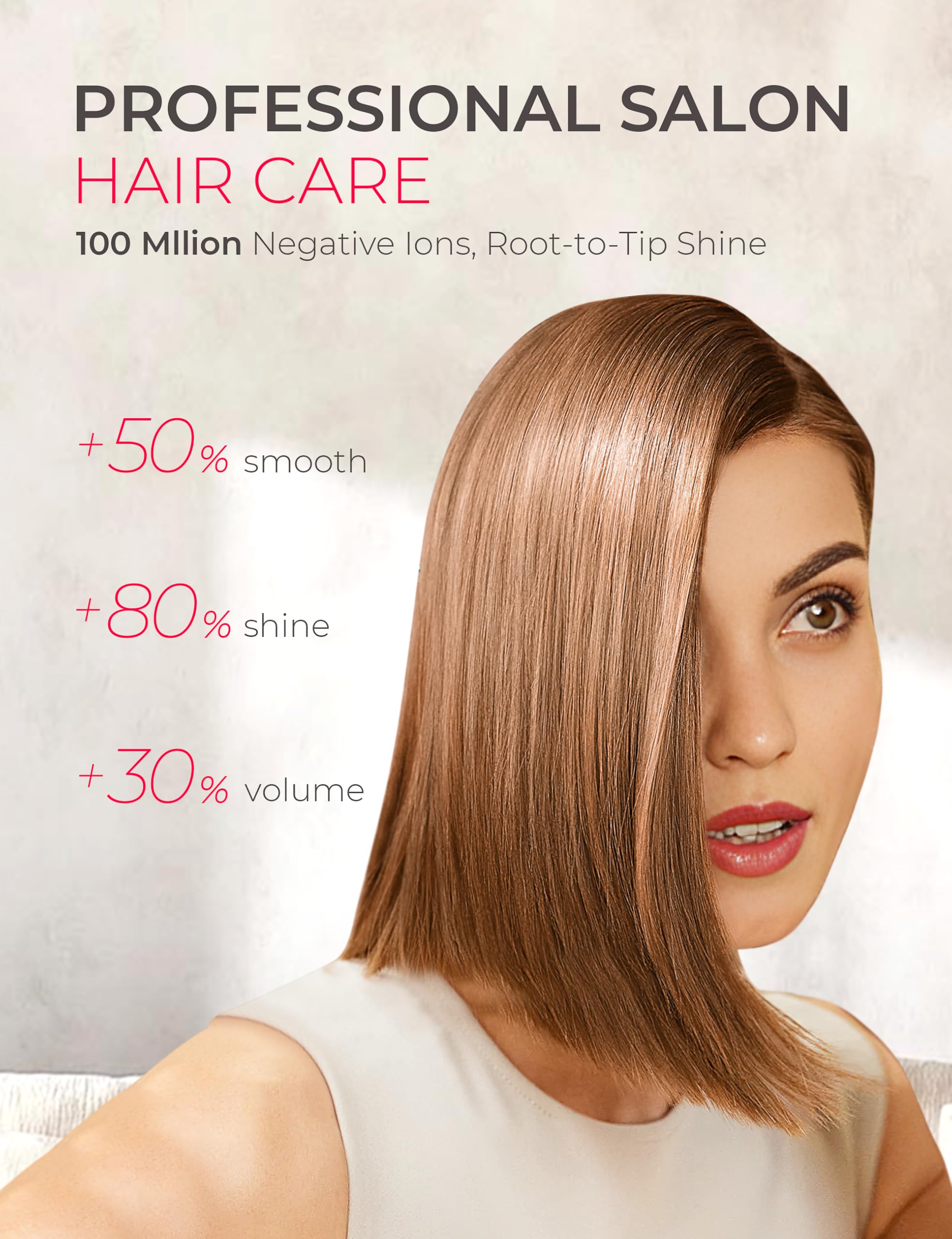 TYMO AIRHYPE Lite negative ions image suggests frizz reduction for smoother results.