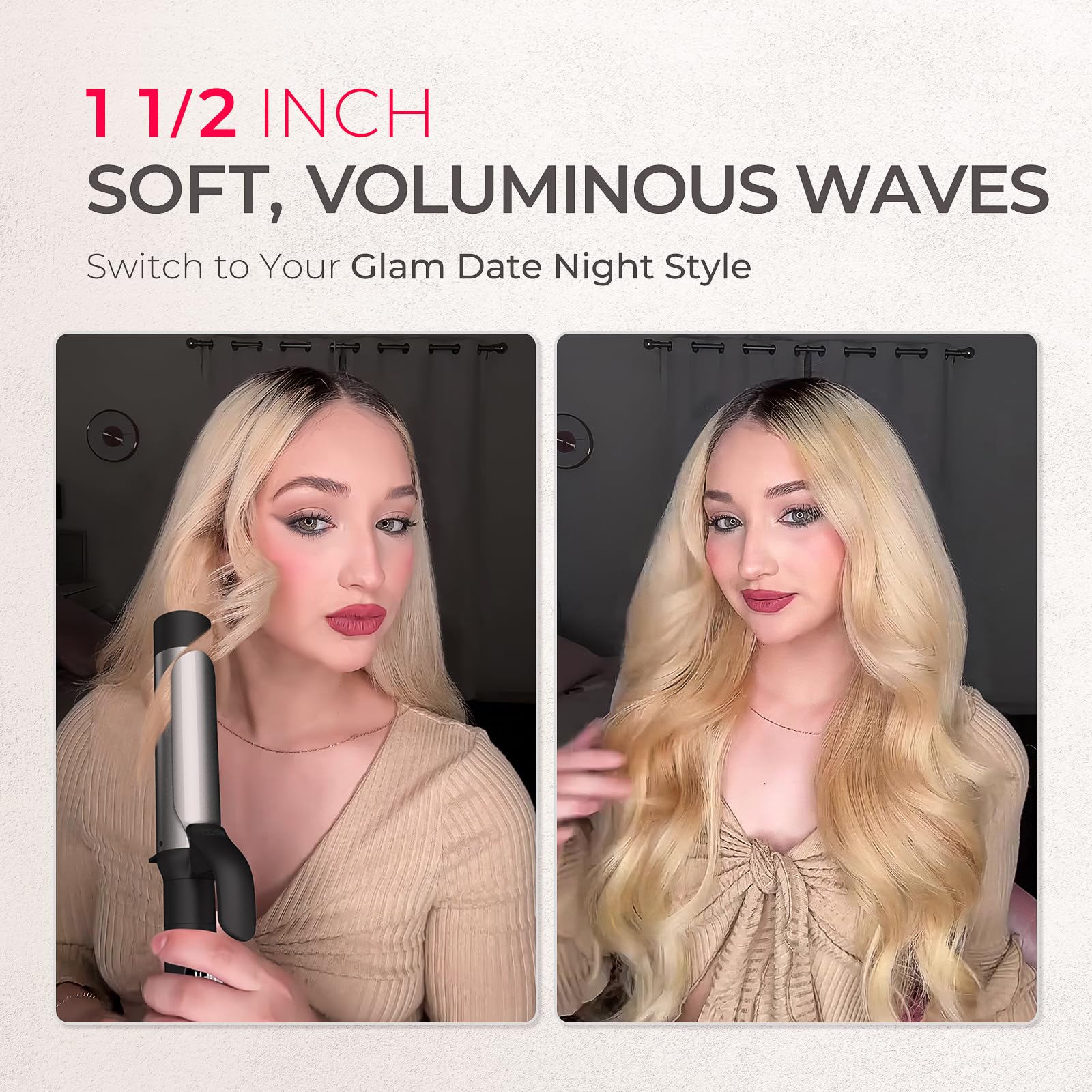TYMO curling iron set one-and-a-half-inch barrel for loose beachy waves and volume