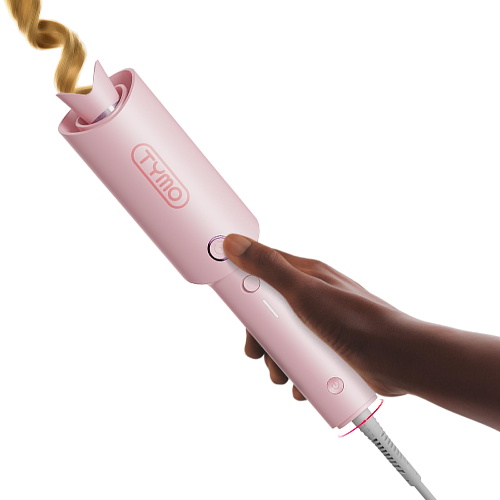 TYMO CurlPro 1inch pink wand delivering effortless beach waves styling