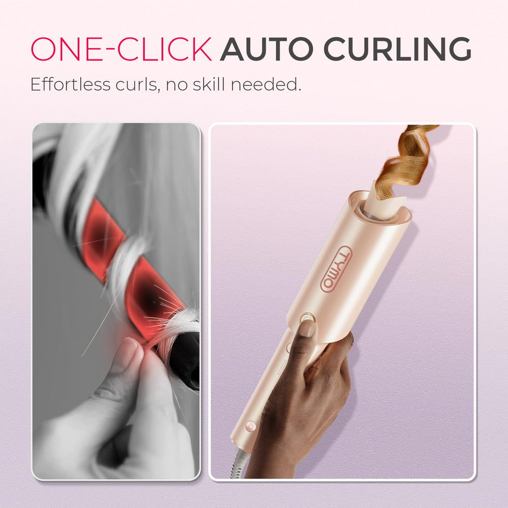 TYMO CurlPRO auto-rotate button enables easy, hands-free styling
