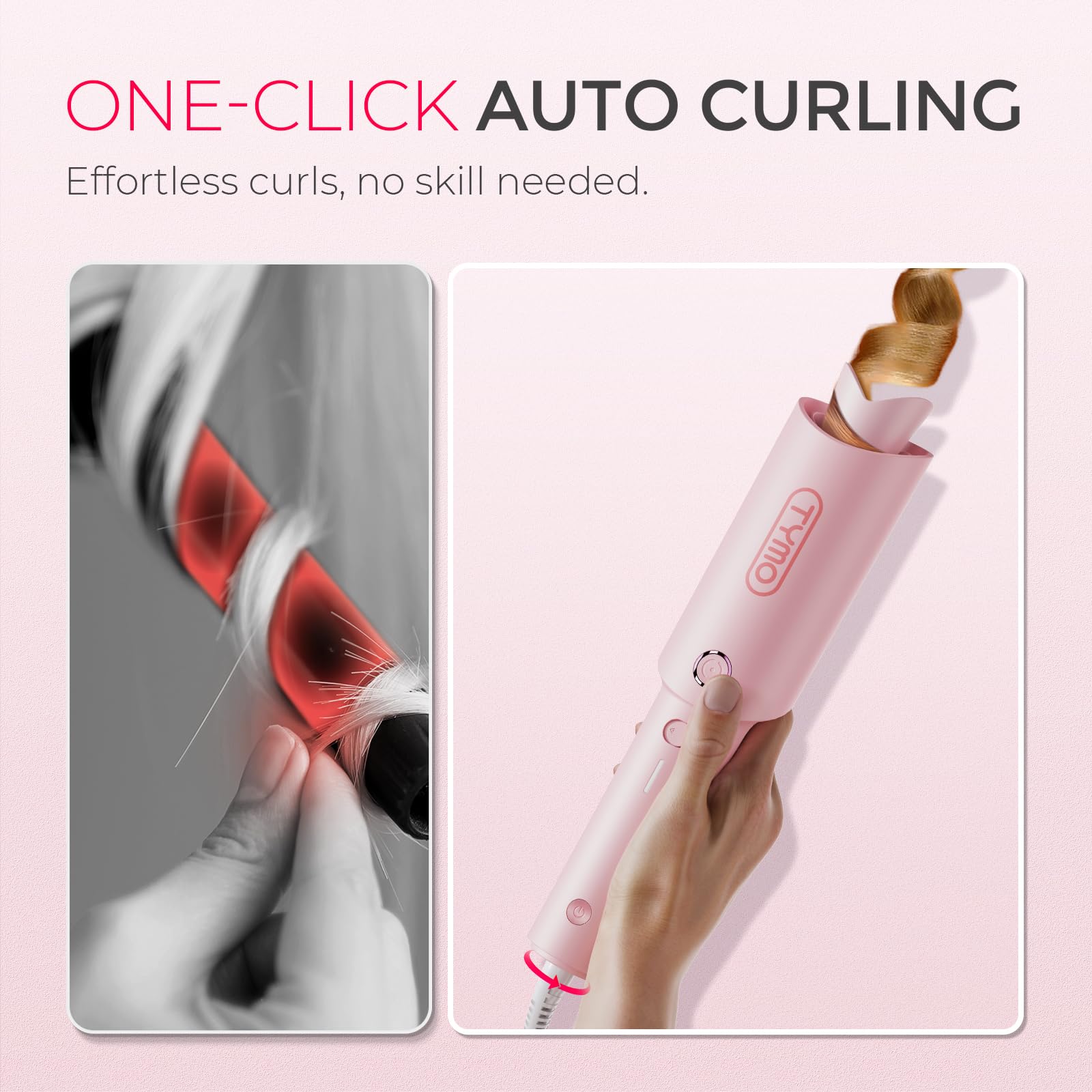 TYMO CurlPro ceramic coating shine closeup emphasizes smoother, longer-lasting waves