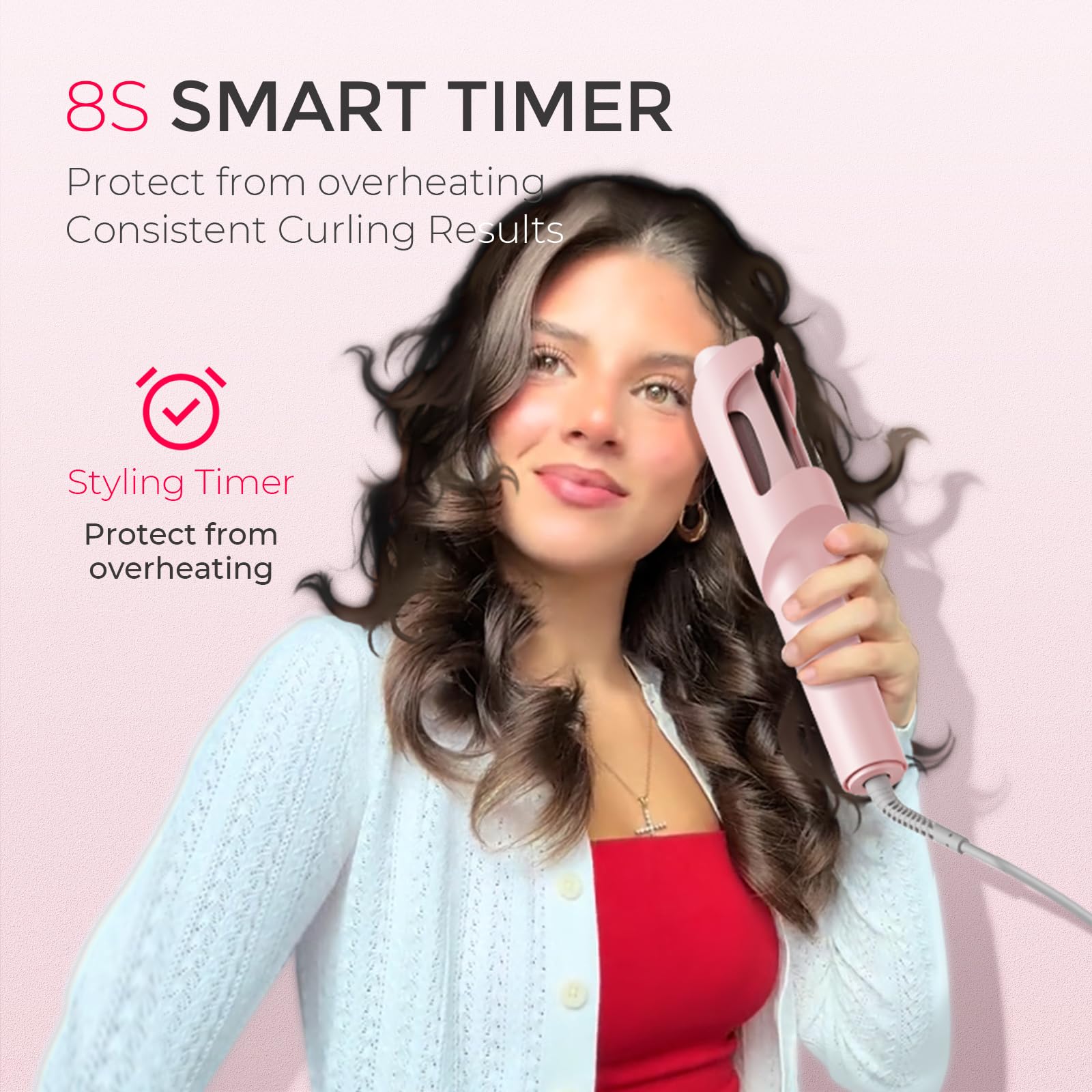 TYMO CurlPro pink beach-waves finish closeup presents vibrant, relaxed everyday styling