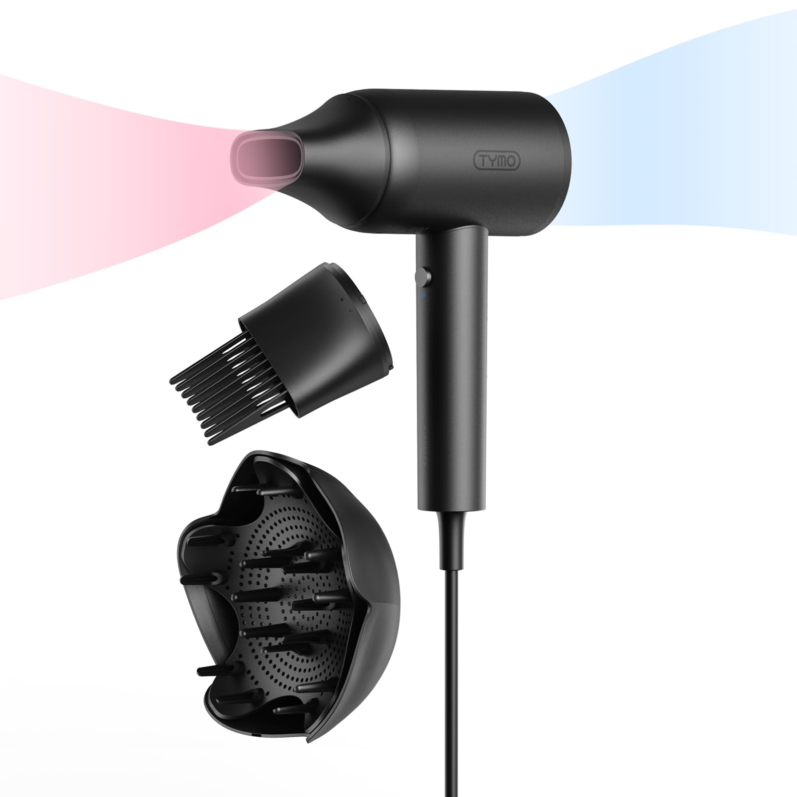 TYMO diffuser attachment boosts bouncy curls with defined texture.