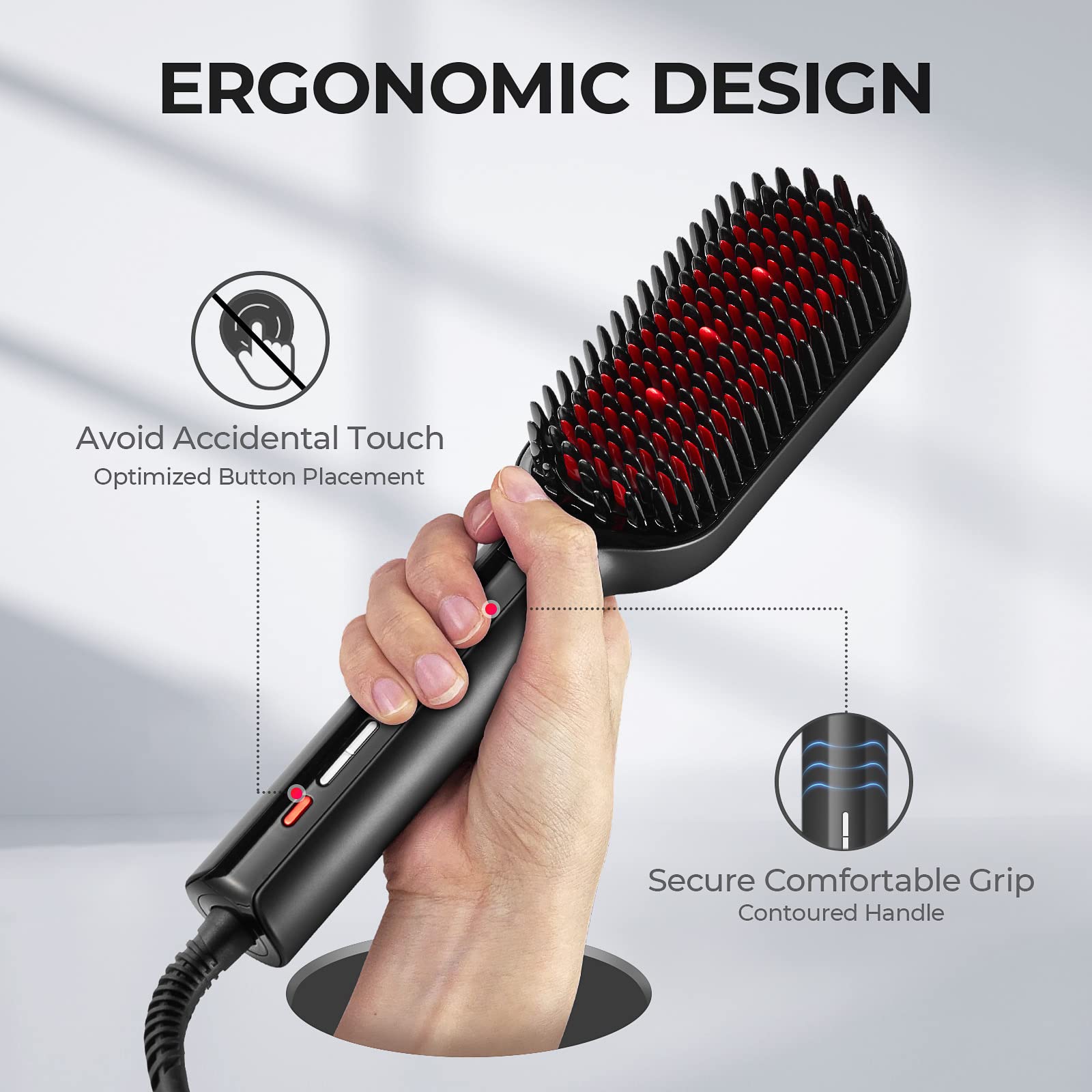 TYMO ergonomic anti-scard handle supports comfortable, safe styling at any angle.