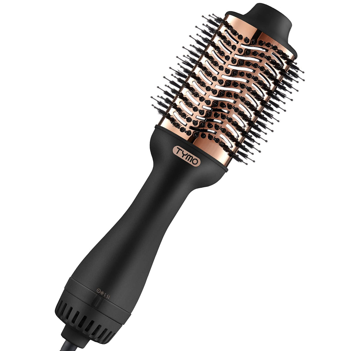 TYMO hair dryer brush front view in gold highlights versatile all-in-one styling