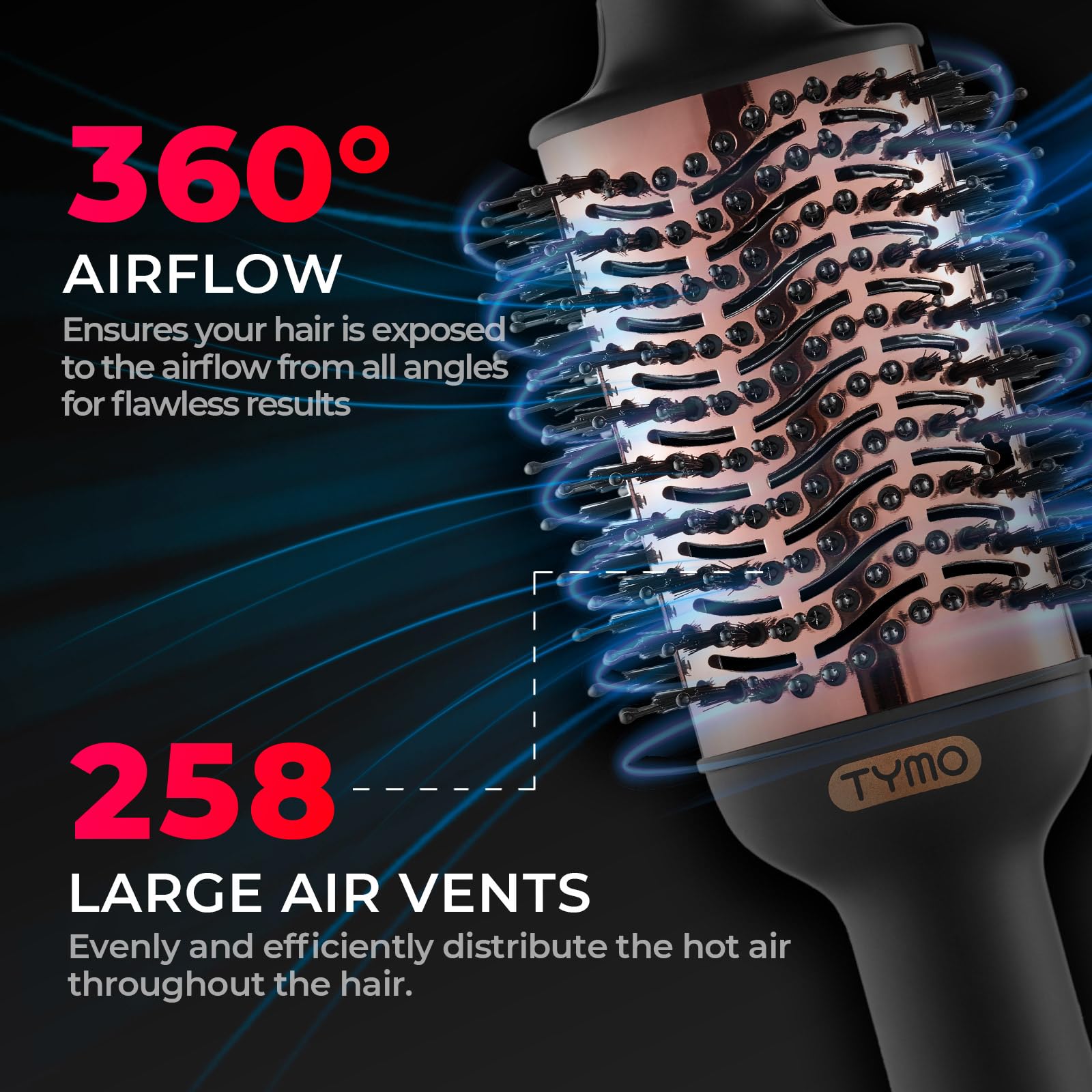TYMO patent bristle design lifts roots and detangles hair